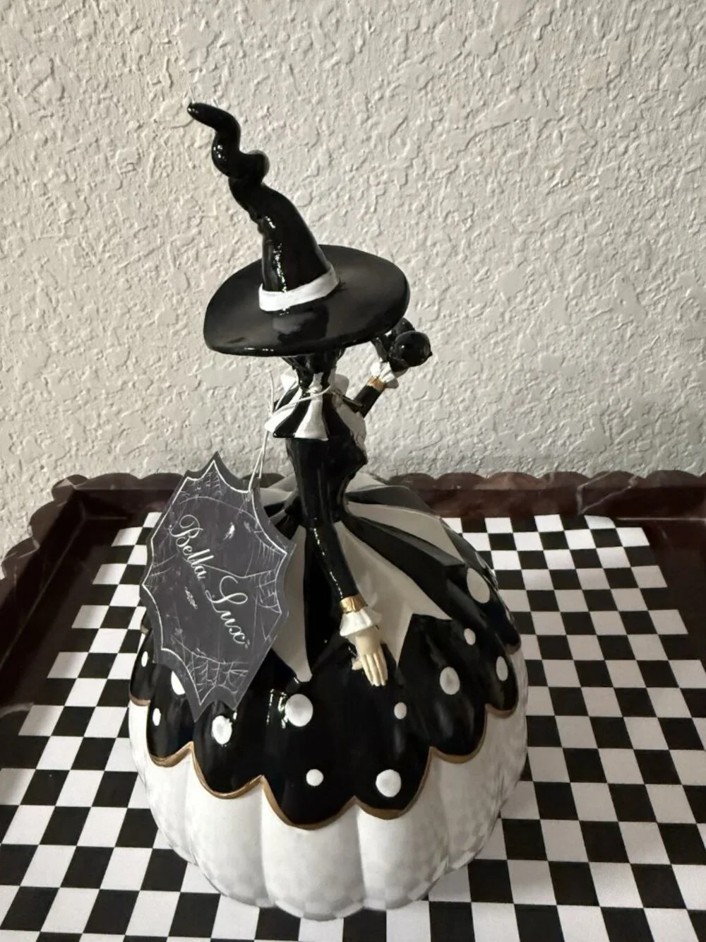 TikTok Bella Lux Halloween Witch Figurine Pumpkin Owl Black Polka Dot 10
